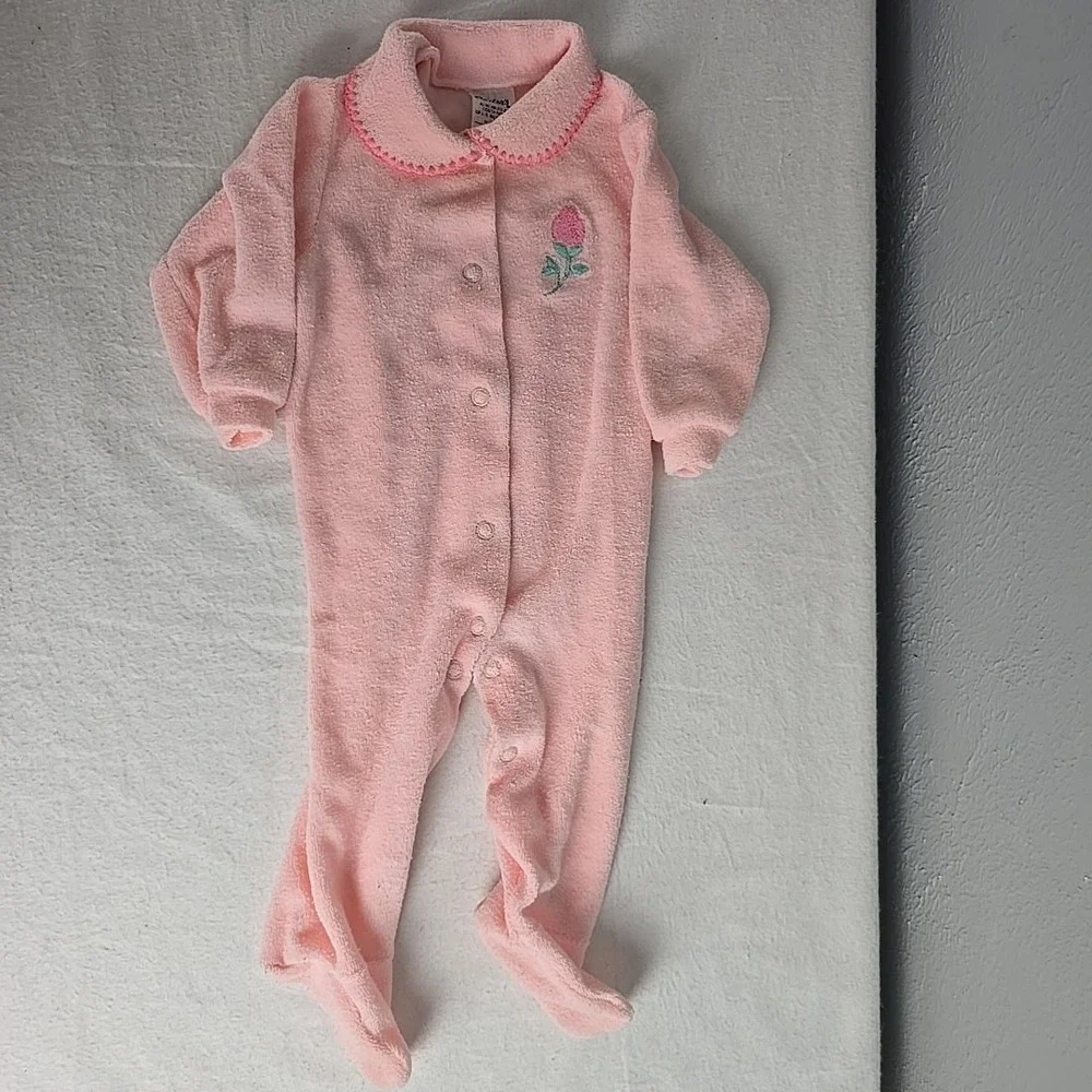 Vintage Carter's Pink Rose One Piece Footed Outfit 3 Months‎ Terrycloth
